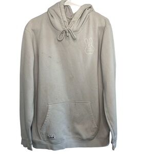 Dutch Bros LARGE Oatmeal/Gray Hoodie Peace Sign “Always Stoked” DB 1992 *Stains